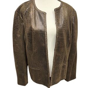 Chico’s Women’s Large Brown Faux Leather Beaded Reptile Skin Jacket